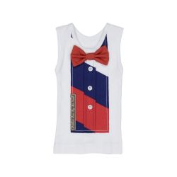 red and navy stripe bowtie top