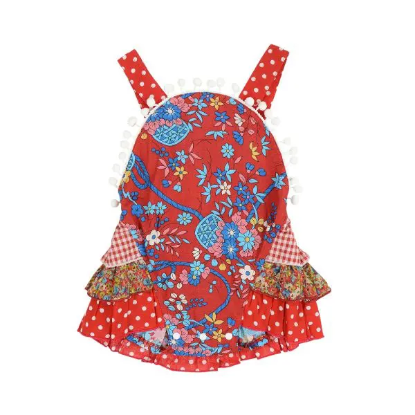 Red With Pom Pom Overalls