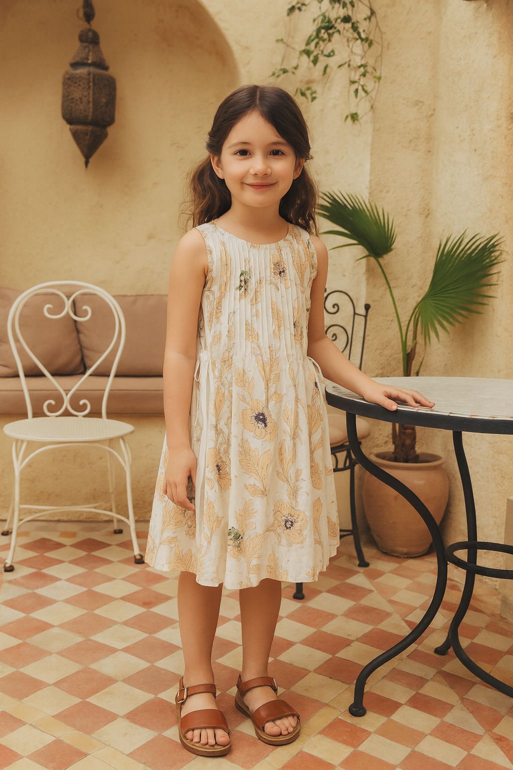 Cotton B & W Dot Pleat Dress - Image 2