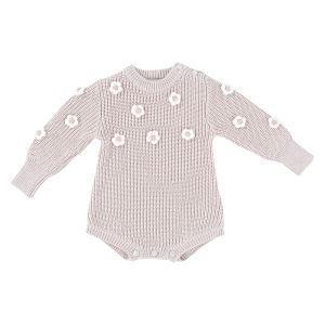 Chunky flower beige knit playsuit