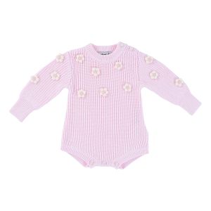 Chunky flower pink knit playsuit